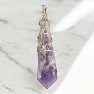 Purple Amethyst Crystal Pendant Necklace Jewelry Sterling Silver Artisan Made